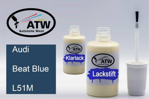 Audi, Beat Blue, L51M: 20ml Lackstift + 20ml Klarlack - Set, von ATW Autoteile West.